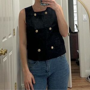 Zara Navy Sleeveless Blouse with Gold Buttons